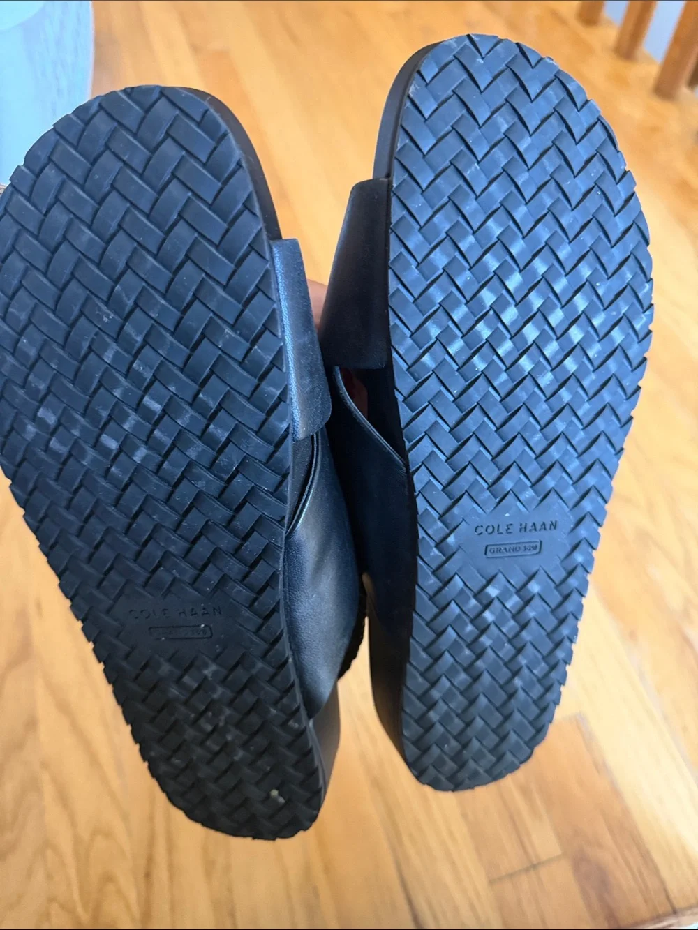 Cole Haan Black Leather Crossband Slingback Sandals